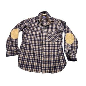 Pendleton LOBO Mens M Wool Plaid Shirt Jacket USA Suede Elbow Patches Vintage